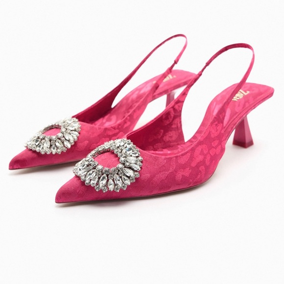 ZARA EMBELLISHED HEELED SLINGBACKS - Picture 1 of 5